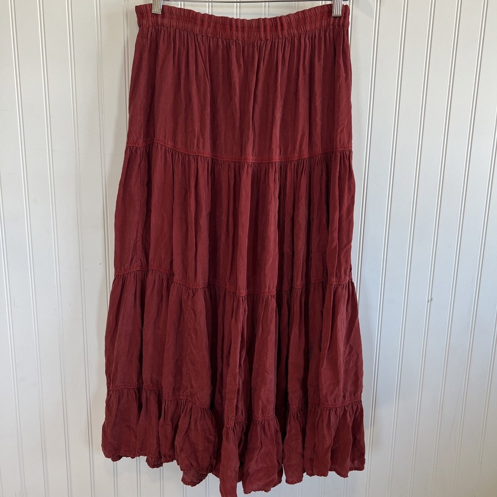 Tanello Vintage Tiered Maxi Skirt Medium Prairie Western Boho Rusty Red